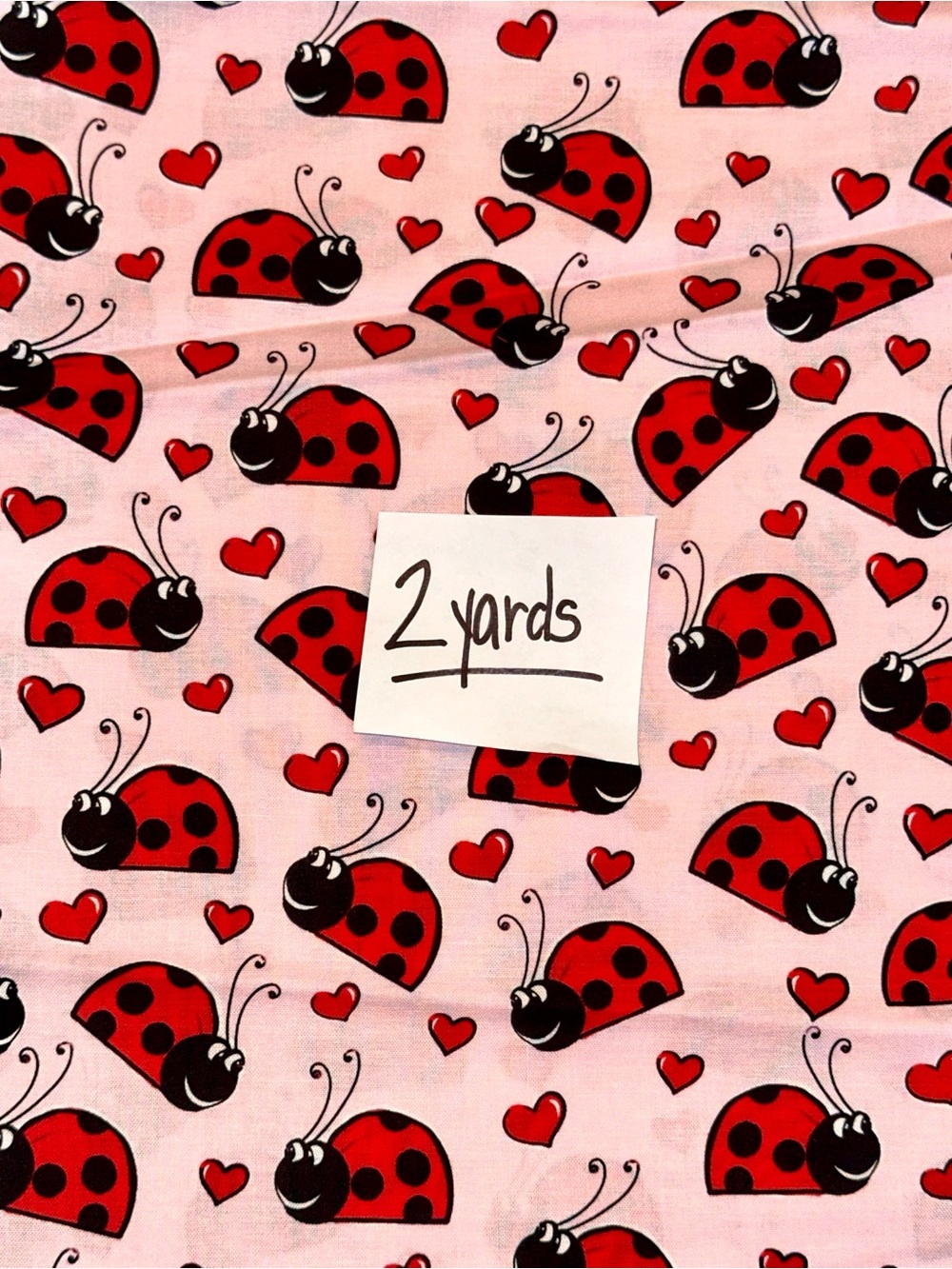 2 Yards Fabric - Ladybugs Hearts Red Pink Black Baby Shower Party READ DESCRIP